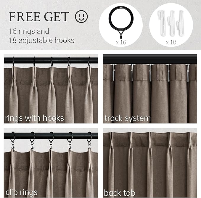 Topfinel 102 Inch Curtains 1 Panels Set, One Packs Pinch Pleat Back Tab Linen - Image 2