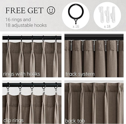 Topfinel 96 Inches Long Pinch Pleated Semi Sheer Curtains, Dark Flax Blended - Image 4
