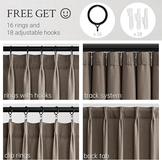 Topfinel 84 Inches Long Pinch Pleated Semi Sheer Curtains, Dark Flax Blended - Image 2