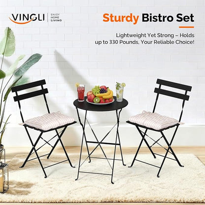 VINGLI Outdoor Folding Bistro Table and Chairs Set of 2, 3-Piece Bistro Set - Image 3