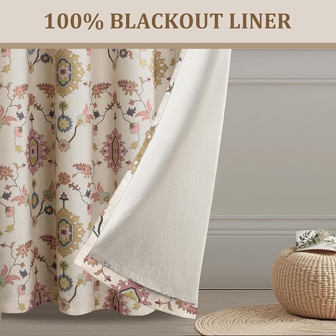 Boho Floral 100% Grommet Blackout Curtains 63 Inch 2 Panels | Colorful Bohemian - Image 3