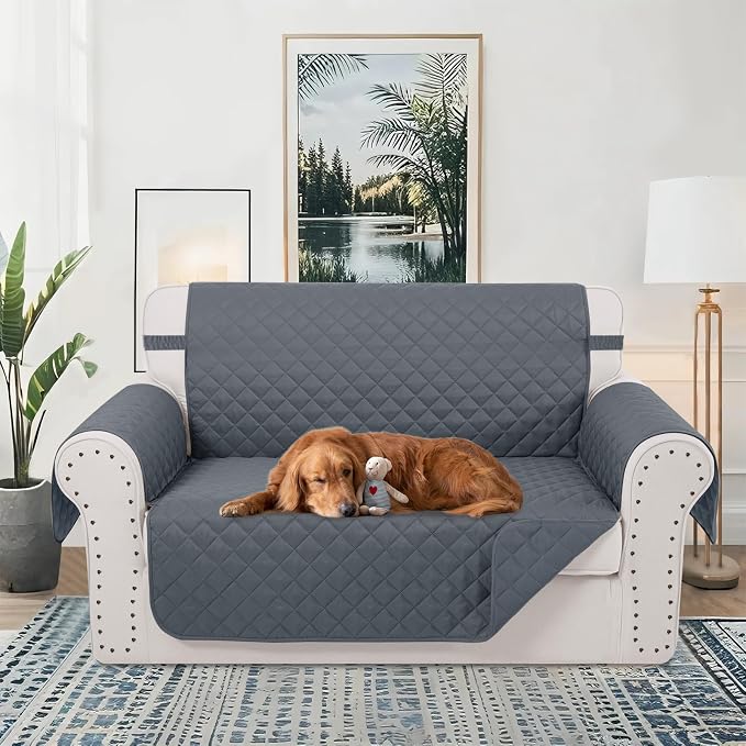 Reversible 45" Small Loveseat Sofa Covers, Dark Blue | Loveseat Covers - Image 2