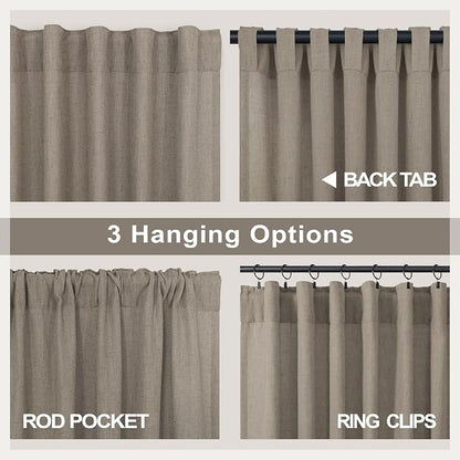 Pitalk 102 Inch Long Curtains Back Tab Linen Curtains - Image 4
