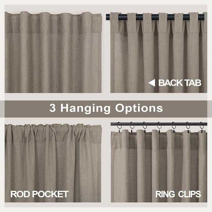 Pitalk Back Tab Linen Curtains 96 inches Long 2 Panels Set - Image 4