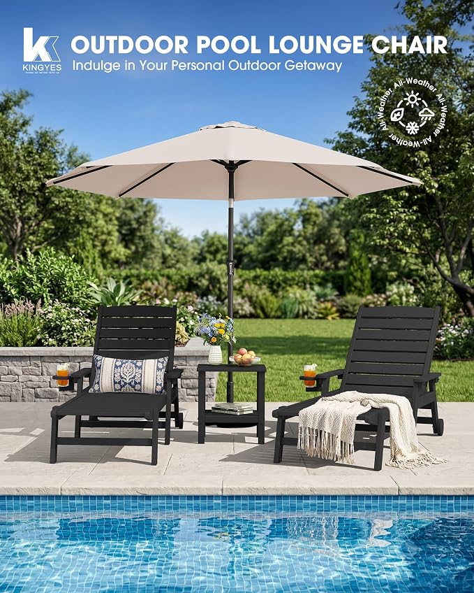 KINGYES HDPE Lounge Chair Outdoor, Patio Chaise Lounge Recliner - Image 6