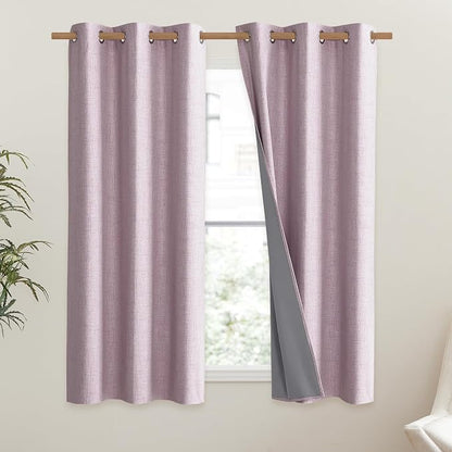 NICETOWN Pink Vintage Linen 100% Blackout Curtains - Image 2