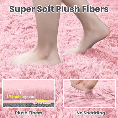 6x9 Fluffy Shag Area Rugs for Living Room Bedroom: Soft Plush Carpet Pink | - Image 5
