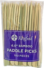 200 Count | KingSeal Natural Green Bamboo Wood Paddle Picks, Skewers for Appetizers and Cocktails, 6.0 Inches - 2 Packs of 100