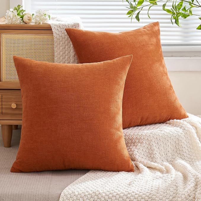 MIULEE Fall Orange Chenille Couch Throw Pillow Covers, 18x18 | Set of 2 - Image 4