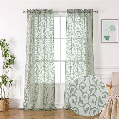 Furman Sage Green Sheer Curtains 96 inches Extra Long - Image 3