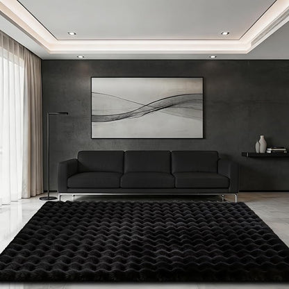 Black Rabbit Plush Rug 5'x7', Fluffy Shaggy Area Rug - Image 3