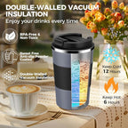 Volhoply 13 oz Stainless Steel Insulated Travel Coffee Mug with Fip Lid Bulk 4 Pack,Reusable Double Wall Vacuum Metal Coffee Cup,Portable Leak Proof Thermal Tumbler for Hot & Cold Drinks(Gray,4)