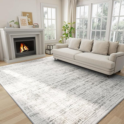 6x9 Washable Area Rug for Living Room Bedroom: Non-Slip Modern White Gray | by Oriannal