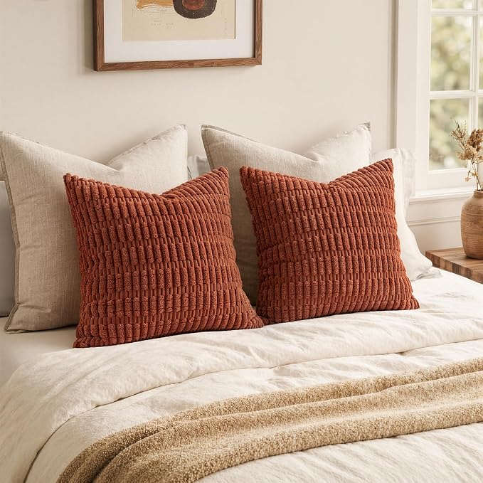 MIULEE Fall Corduroy Decorative Throw Pillow Covers 18x18 Rust Pack of 2 | - Image 6