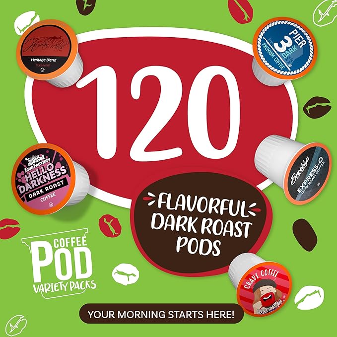 Coffee Pod Variety Packs Dark Roast Sampler, Assorted, Compatible with 2.0 K-Cup Brewers, Variety Pack, 120 Count (Pack of 1)