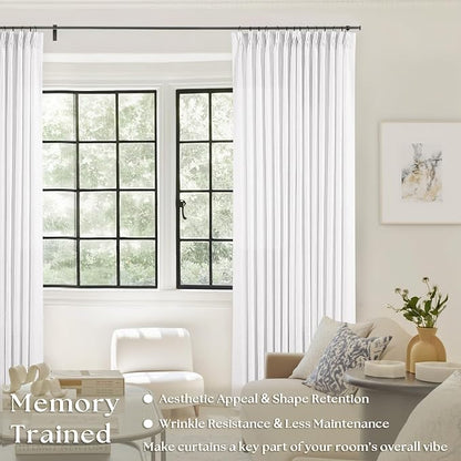 Snow White Linen Pinch Pleated Curtains 102 Inches Long 2 Panels | - Image 2