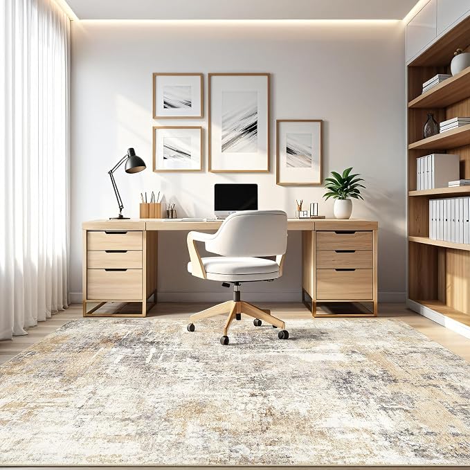 LOONGRUG 3x5 Rug Washable Neutral Modern Abstract Soft Rug Grey Gold | Stain - Image 8