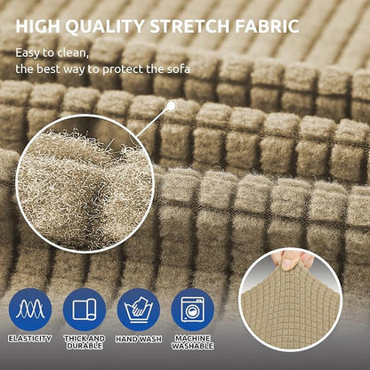 Stretch Couch Covers for Sofa, 3 Cushion Couch Slipcover, Tan | 1-Piece - Image 4