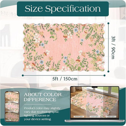 Pink Floral Entry Rug, 3x5 Ft Indoor Outdoor Mats - Image 2