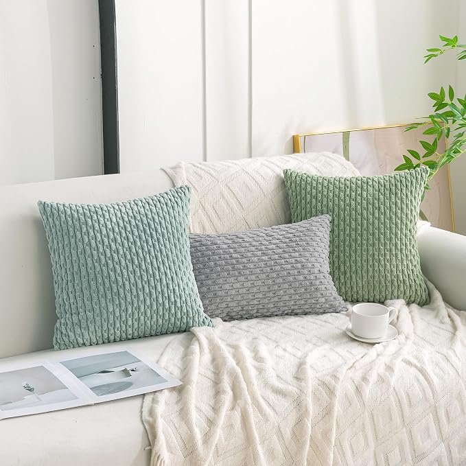 Set of 4 Aqua Decorative Throw Pillow Covers 16x16 Inch Corduroy Pillow Covers - Image 3