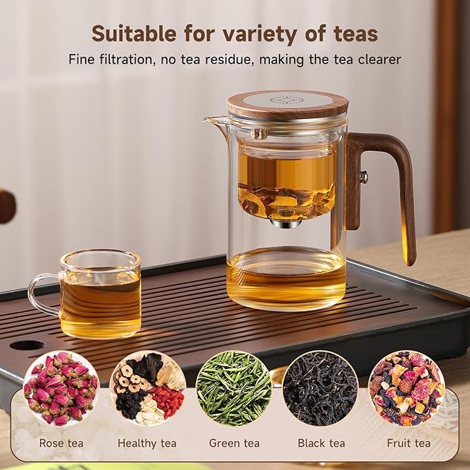 Enchanti Tea Pot, Magic Glass Teapot with Strainer,Magnetic Water Separation with Infuser -800ml/27.1oz