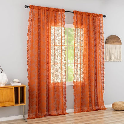 YJ YANJUN Vintage Lace Curtains 84 Inches Long-Rustic Floral Bohemian Burnt - Image 5
