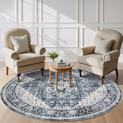 AMADA HOMEFURNISHING Round 6ft Area Rugs, Low-Profile Washable Rug by AMADAHOMEFURNISHING
