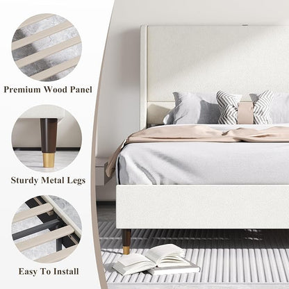 MALOL Full Size Bed Frame with Upholstered Headboard, Linen Fabric Platform Bed - Image 6