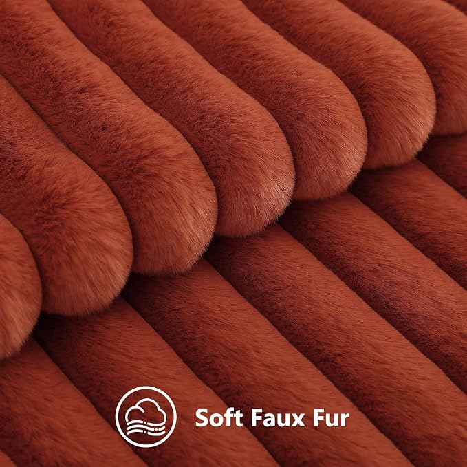 decorUhome Fall Faux Fur Throw Pillow Covers 26x26 Set of 2 Rust | Decorative - Image 2