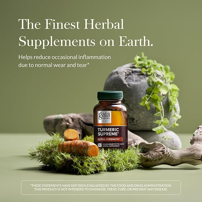 Gaia Herbs Turmeric Supreme Extra Strength - Supports Occasional Swelling from Normal Wear & Tear - with Turmeric Curcumin & Black Pepper - 30 Vegan Liquid Phyto-Capsules (Up to 30-Day Supply)