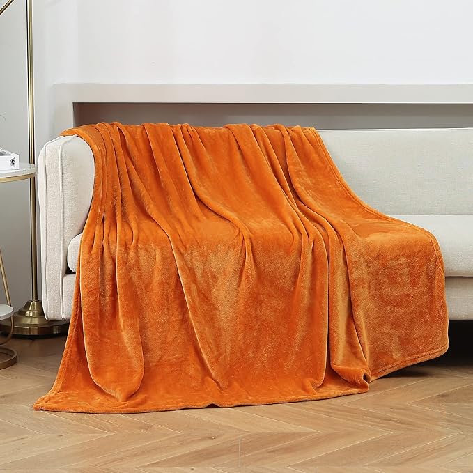 Burnt Orange Fleece Plush Throw Blanket 60"x80"for Couch Fuzzy Cozy Flannel | by JIAHANNHA