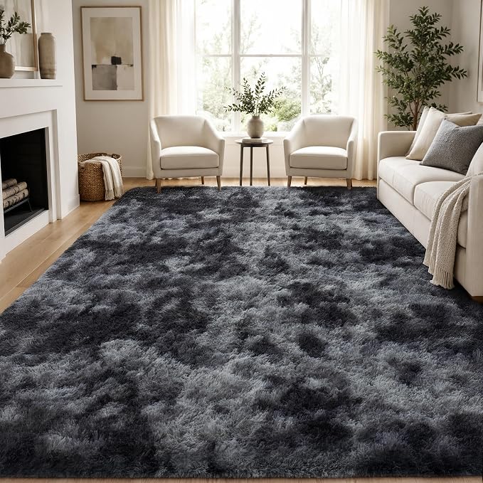 PLHXFR 8x10 Area Rugs Living Room: Fluffy Bedroom Soft Shag Rug Black Grey | by PLHXFRSoftAreaRugs