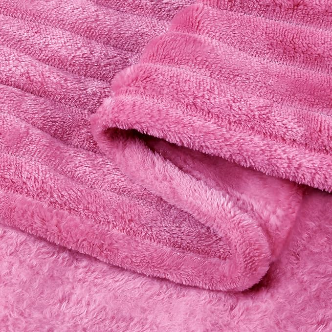 BEDELITE Ribbed Jacquard Hot Pink Fleece Twin Blanket - Image 6