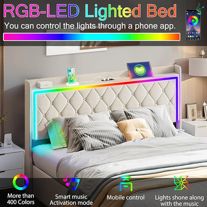 Modern Multi-Color LED Light Queen Bed Frame - Image 8