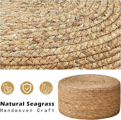 Cpintltr Foot Stool Natural Seagrass Hand Weave Poufs Round Ottoman - Image 6