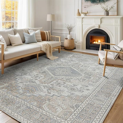 9x12 Washable Area Rugs for Living Room, Dining Room- Retro Taupe | Ultra Soft by Lbris