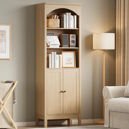Bookshelf with Doors, Floor Standing Display Storage Cabinet - Image 7