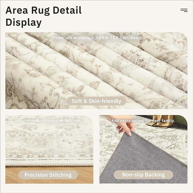 Soalmost 5x8 Area Rug Low Pile Washable Trendy Faded Style Rug, Foldable Stain - Image 6