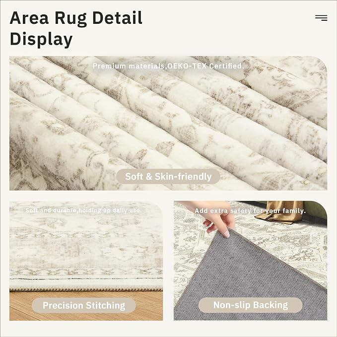 Soalmost 7x10 Area Rug for Living Room Washable Rugs Non-Slip Beige/Brown | - Image 6
