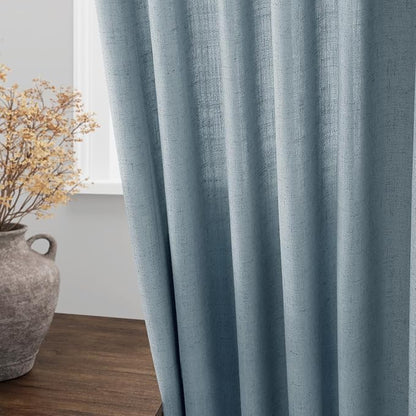 Light Blue Linen Curtains for Living Room Bedroom 100 Inches Long Back Tab Rod - Image 4