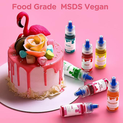 12 Color Food Coloring Set - Vibrant Liquid Food Colors Frosting Dye Tasteless for Baking, Cake Decorating, Easter Egg, Royal Icing, Fondant, Macaron - 0.25 Fl. Oz Bottles