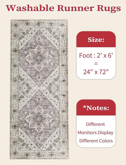 SERISSA 2x6 Washable Non Slip Boho Runner Rug - Image 2