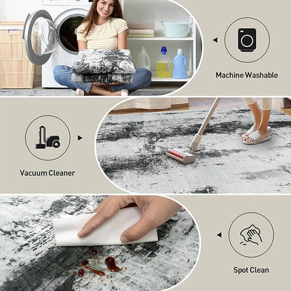 6x9 Area Rugs for Living Room: Washable Abstract Black White Grey Carpet | - Image 4