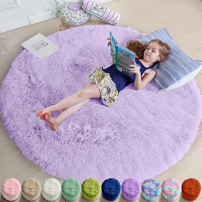 Amdrebio Light Purple Lavender Large Round Rug 8Ft by Amdrebio