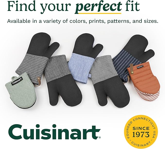 Cuisinart Mini Oven Mitts – 5.5” x 7” Heat-Resistant Kitchen Mitts for Oven with Non-Slip Neoprene Palm, Cotton Filling, and Fabric Loop – Durable Oven Mitt Set for Cooking & Baking (Sage)