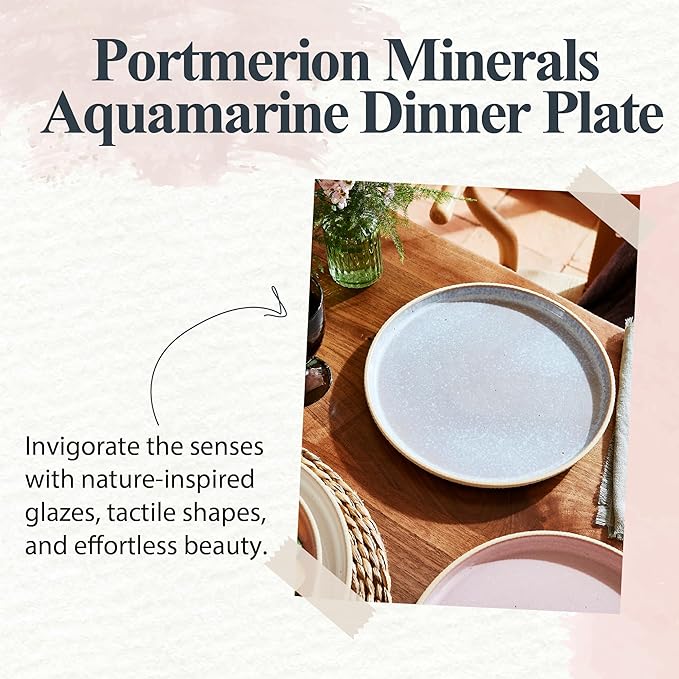 Portmeirion Minerals 10.5" Dinner Plate, Aquamarine - Modern Stoneware Tableware with Gentle Curves, Durable & Stylish for Dining, Microwave & Dishwasher Safe - Sleek Dinnerware Collection