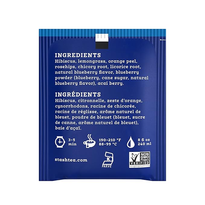 Stash Tea Blueberry Superfruit Herbal Tea - Naturally Caffeine Free, Non-GMO Project Verified Premium Tea with No Artificial Ingredients, 20 Count (Pack of 6) - 120 Bags Total