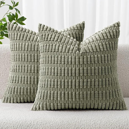 MIULEE Corduroy Decorative Throw Pillow Covers 18x18 Light Olive Pack of 2 | by MIULEE