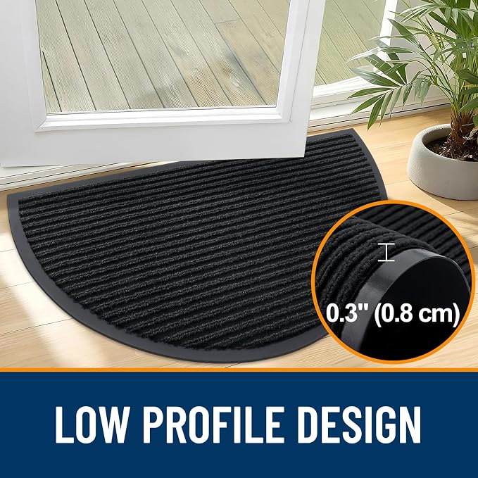OLANLY Half Circle Front Door Mat 29.5x17, Waterproof Heavy-Duty Doormat | Black - Image 5