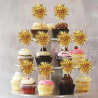 40 PCS Foil Firework Cupcake Toppers Fireworks Cupcake Picks Sparkle Tinsel Cake Decorations Cocktail Fruit Toothpick for Firework Theme Birthday Wedding Graduation Party Decorations Supplies Gold